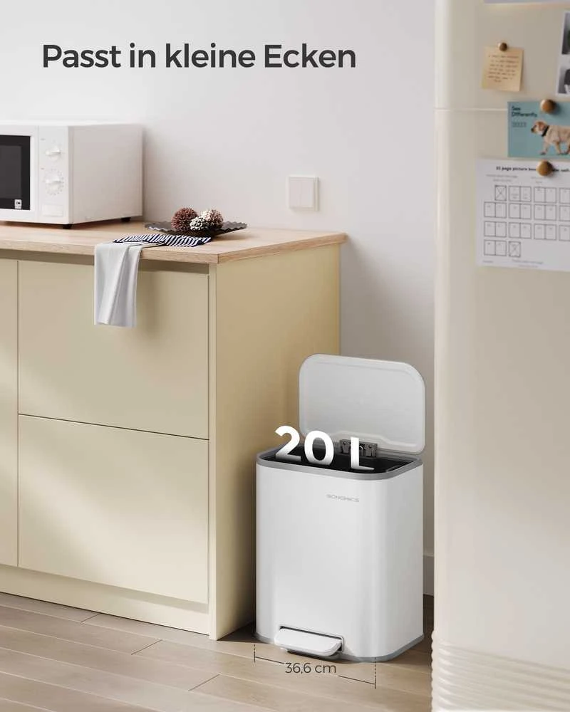 Songmics 20 litrų talpos šiukšlių dėžė su dangčiu debesų balta