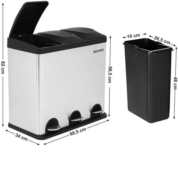 Songmics Atliekų separatorius 54 litrai (3 x 18 L)