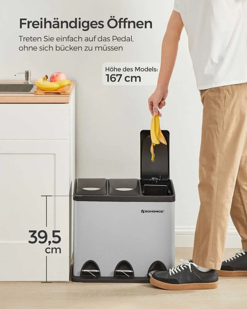 Songmics Virtuvės atliekų dėžė 3 x 8 litrų