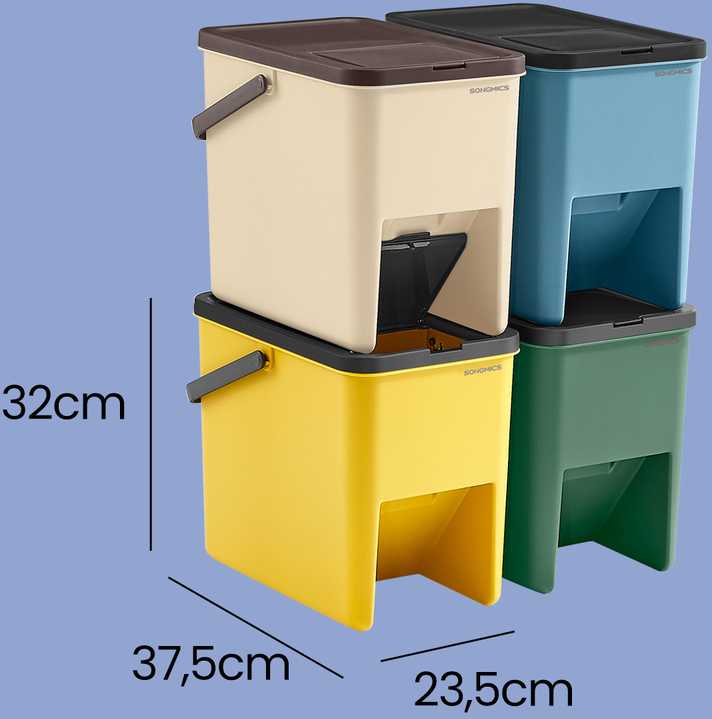 Songmics Atliekų rūšiavimo konteinerių rinkinys 4x20 L