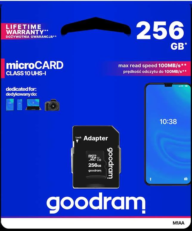 GOODRAM M1AA-2560R12 GOODRAM atminties kortelė Micro SDXC 256GB Class 10 UHS-I + Adapteriai