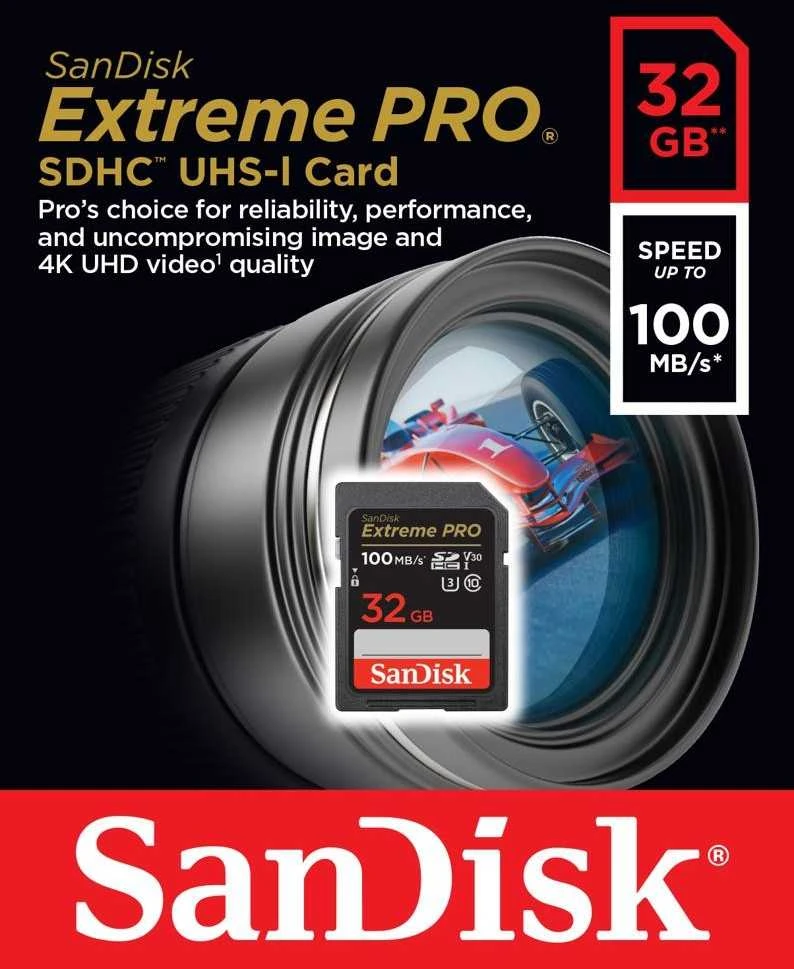 Atminties kortelė SANDISK Extreme PRO 32GB SDHC Memory Card + 2 metai RescuePRO Deluxe iki 100MB/s & 90MB/s Read/Write speeds, UHS-I, Class 10, U3, V30