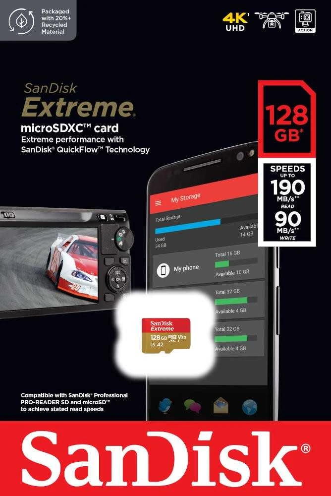 Atminties kortelė SanDisk microSDXC Extreme 128GB 190/90 MB/s UHS-I U3