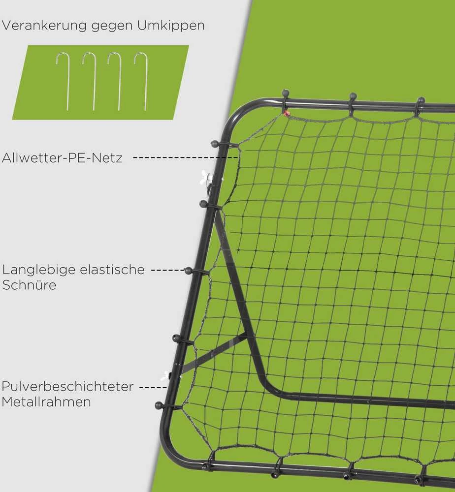 HOMCOM futbolo atmušimo sienelė, metalinis rėmas + PE tinklas, 96x80x96 cm, juoda