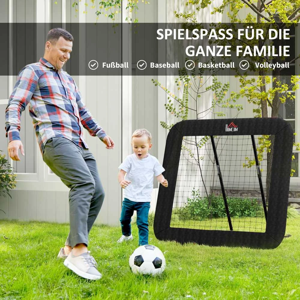 HOMCOM sulankstomi futbolo vartai, futbolo atmušamoji sienelė, tinklas įvairioms sporto šakoms, reguliuojamas 5 padėtimis, 128x118x108-120 cm