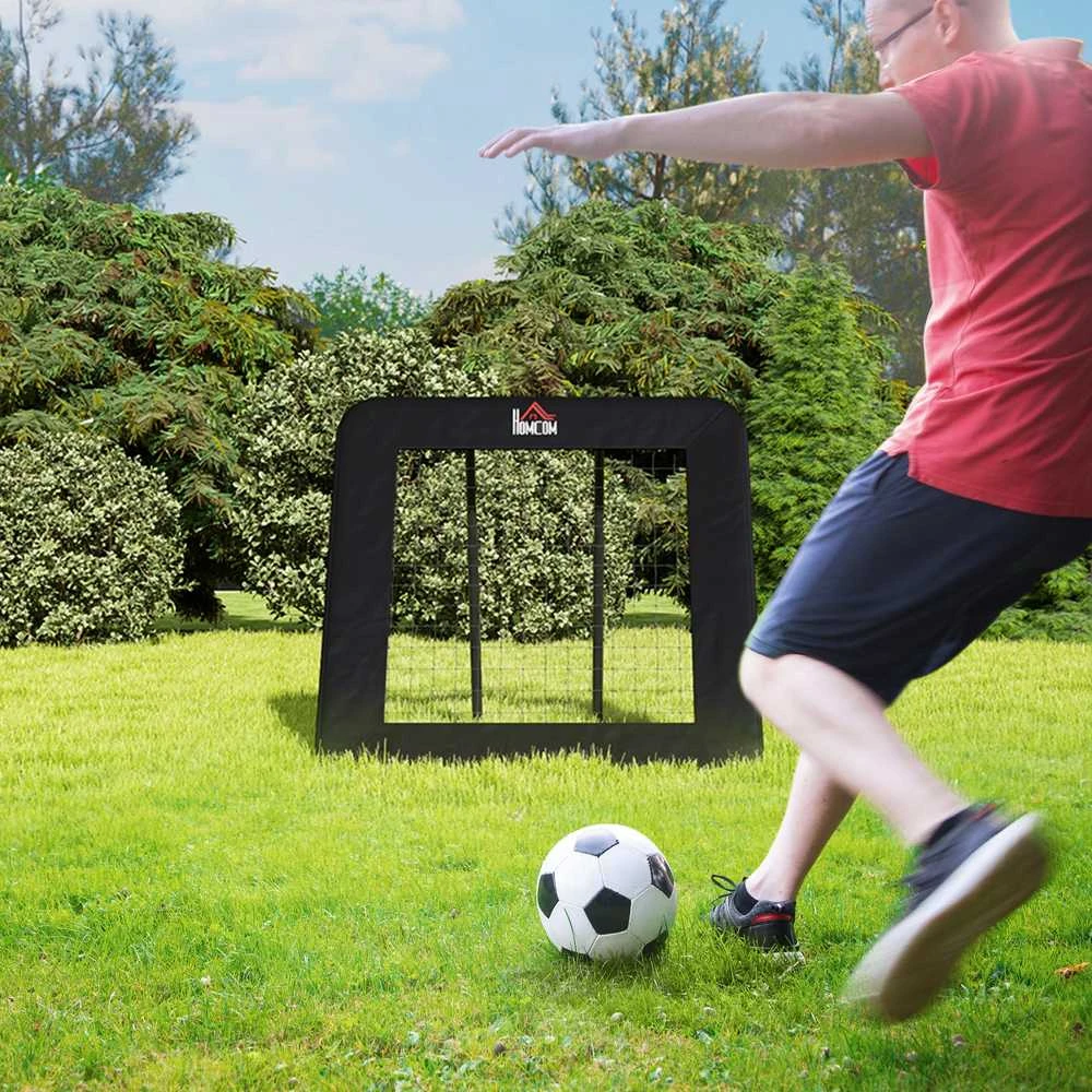 HOMCOM sulankstomi futbolo vartai, futbolo atmušamoji sienelė, tinklas įvairioms sporto šakoms, reguliuojamas 5 padėtimis, 128x118x108-120 cm
