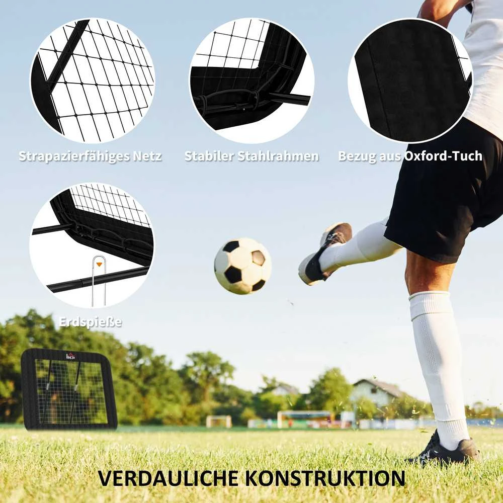 HOMCOM sulankstomi futbolo vartai, futbolo atmušamoji sienelė, tinklas įvairioms sporto šakoms, reguliuojamas 5 padėtimis, 128x118x108-120 cm