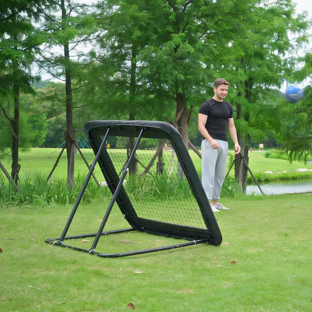 HOMCOM sulankstomi futbolo vartai, futbolo atmušamoji sienelė, tinklas įvairioms sporto šakoms, reguliuojamas 5 padėtimis, 128x118x108-120 cm