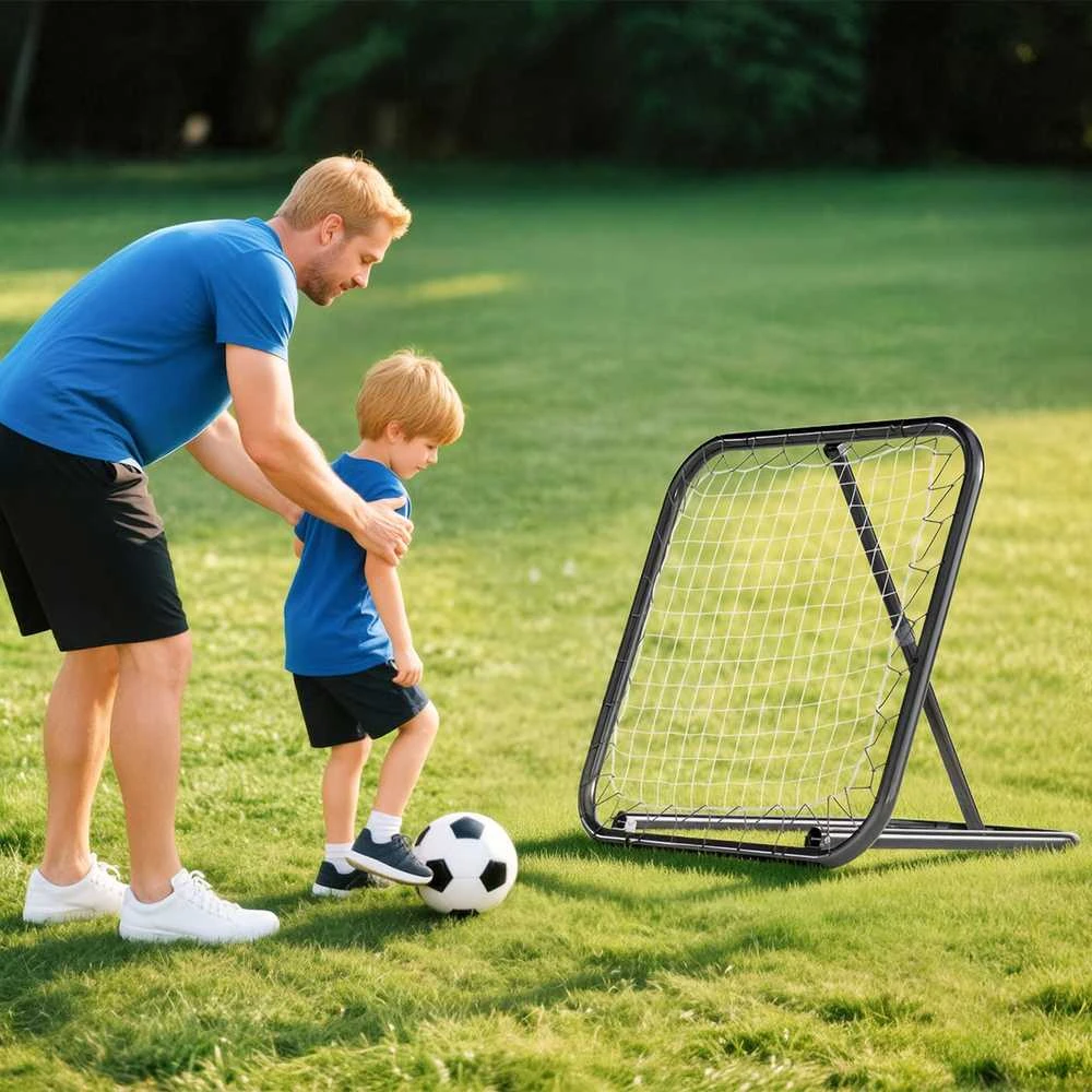 HOMCOM sulankstomas futbolo atšokimo tinklas, treniruočių sienelė, 5 pakopų, beisbolui, krepšiniui, metalinis, juodas, 78x84x65-78 cm