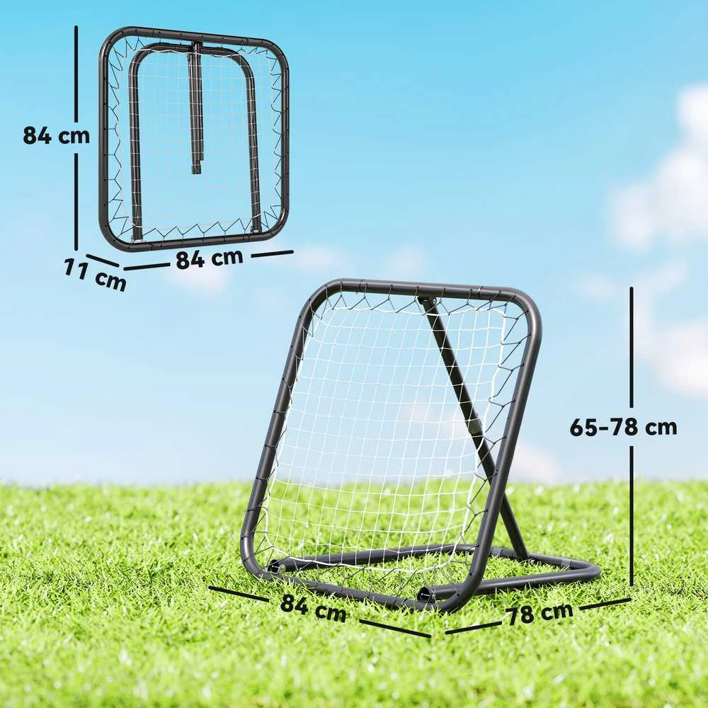 HOMCOM sulankstomas futbolo atšokimo tinklas, treniruočių sienelė, 5 pakopų, beisbolui, krepšiniui, metalinis, juodas, 78x84x65-78 cm