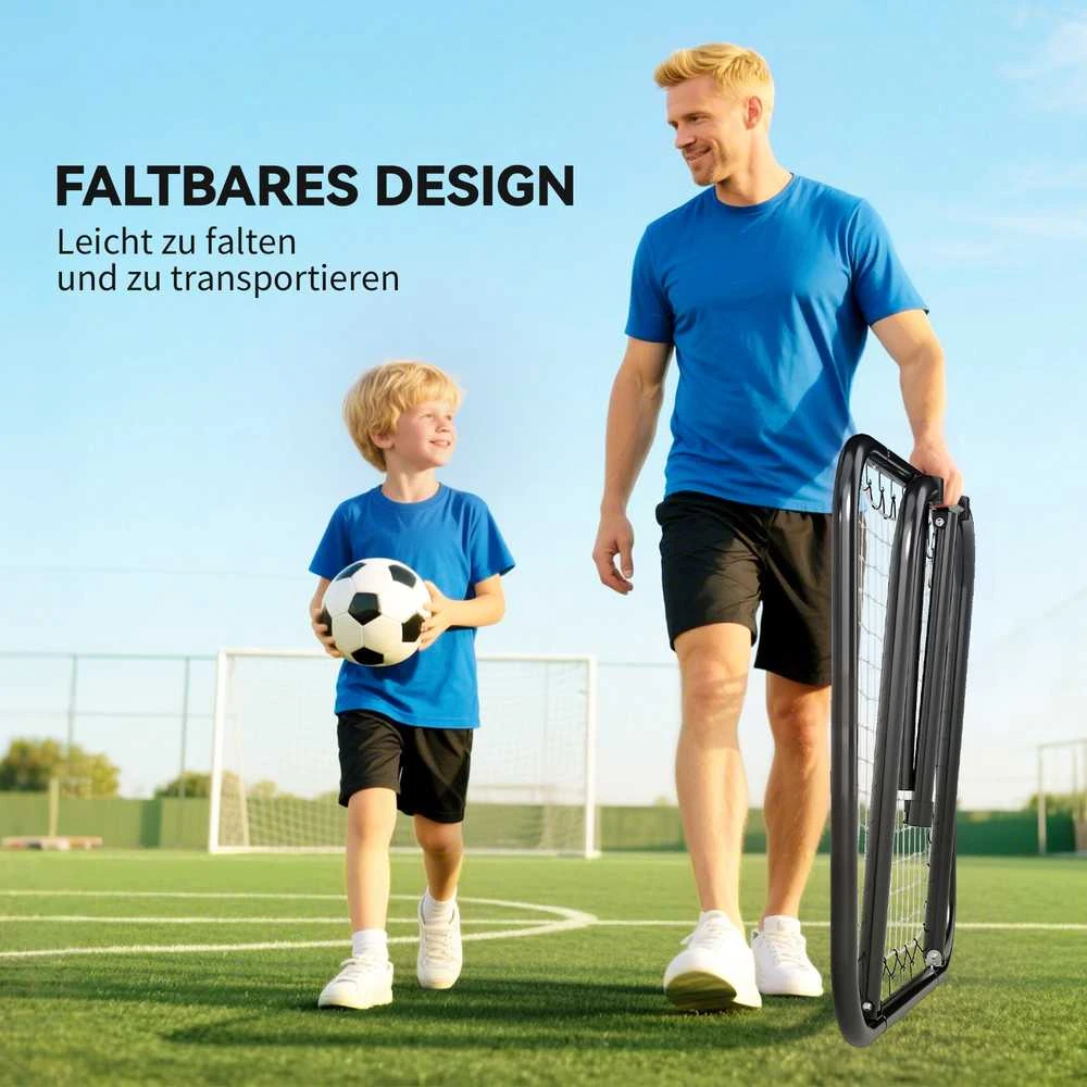 HOMCOM sulankstomas futbolo atšokimo tinklas, treniruočių sienelė, 5 pakopų, beisbolui, krepšiniui, metalinis, juodas, 78x84x65-78 cm