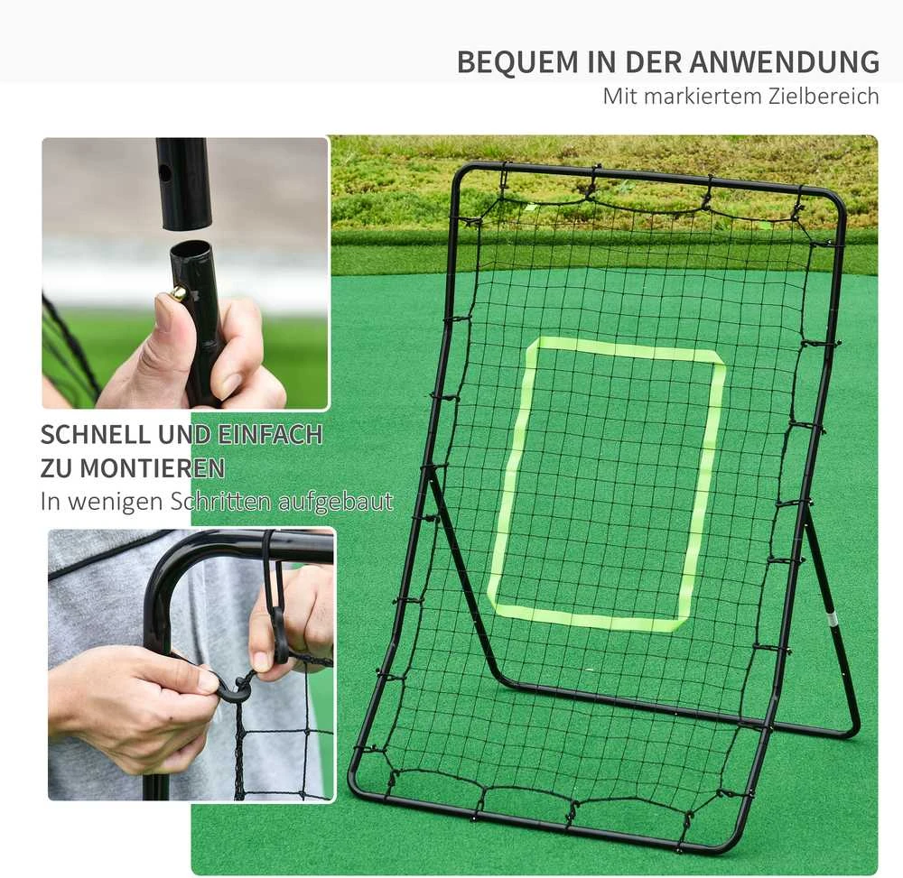 HOMCOM futbolo atšokimo sienelė, tinklas, plienas+PE, 75x126cm, treniruočių priemonė futbolui, juoda