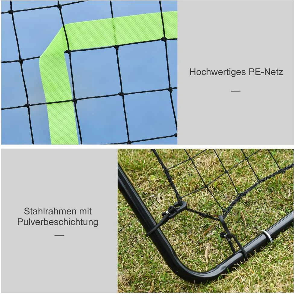 HOMCOM futbolo atšokimo sienelė, tinklas, plienas+PE, 75x126cm, treniruočių priemonė futbolui, juoda