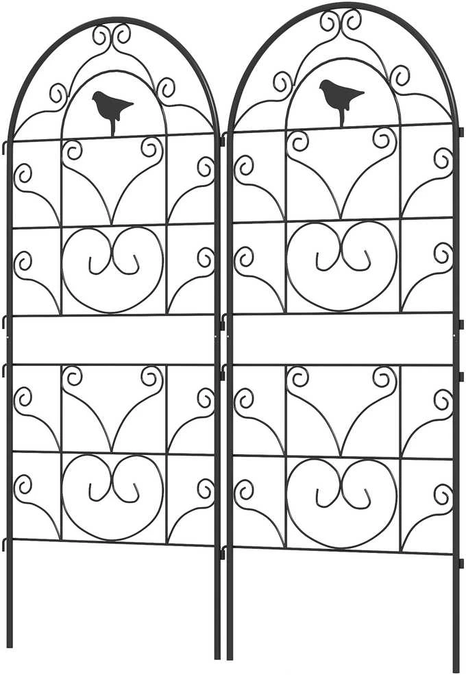 „Outsunny“ metalinė atrama vijokliniams augalams, 2 vnt. rinkinys, įsmeigiama, nerūdijanti, su paukščių dizainu, 50x120 cm, tinka kambariniams augalams, pomidorams, gėlėms, juodos spalvos