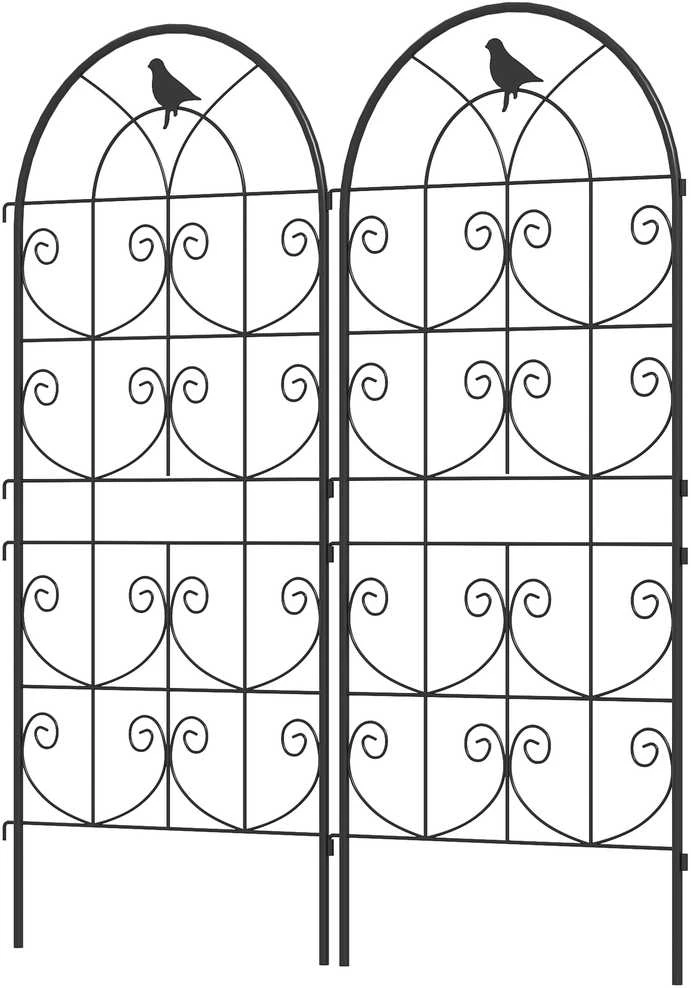 Outsunny metalinė grotelė vijokliniams augalams, 2 vnt. rinkinys, įsmeigiama, nerūdijanti, su paukščių motyvu, 50x120 cm, atrama pomidorams, gėlėms ir kambariniams augalams, juoda