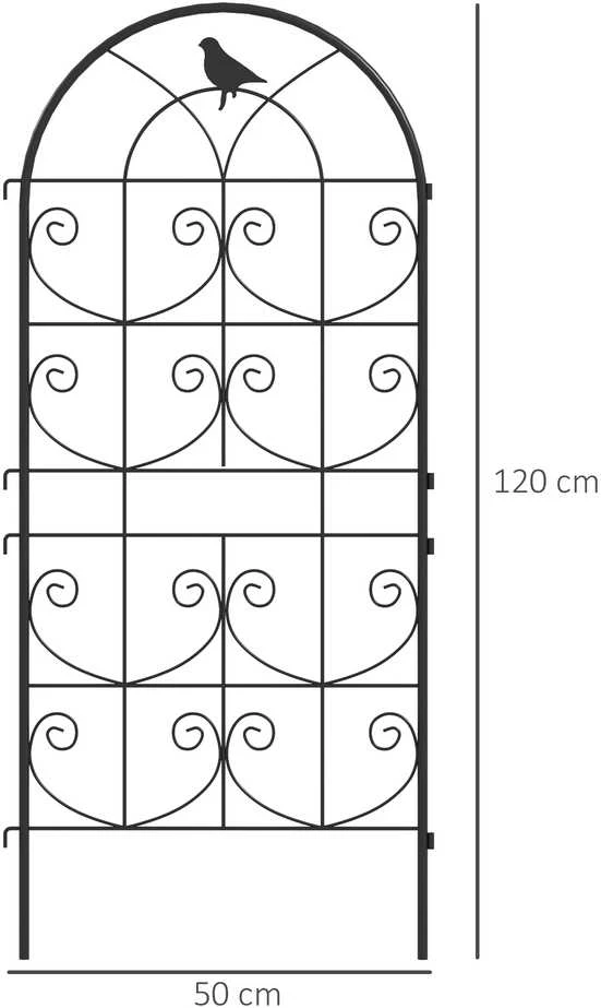 Outsunny metalinė grotelė vijokliniams augalams, 2 vnt. rinkinys, įsmeigiama, nerūdijanti, su paukščių motyvu, 50x120 cm, atrama pomidorams, gėlėms ir kambariniams augalams, juoda