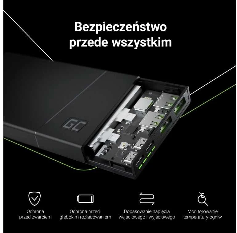 Green Cell Žalias Cell Žalias CELL Power Bank PowerPlay10 10000mAh USB-C 18W PD ir 2x USB-A GC Ultra Charge