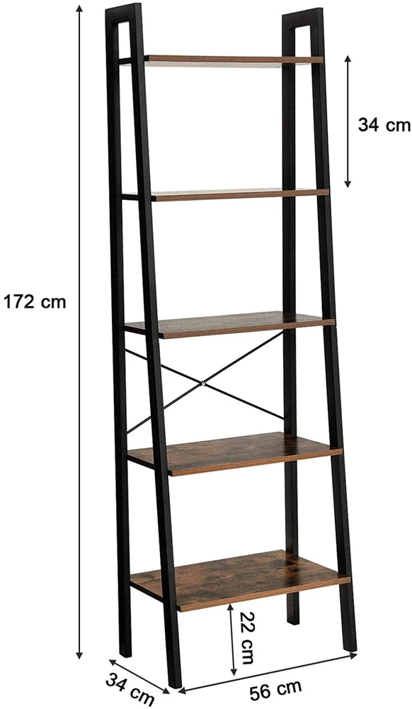 Leobert Atvira lentyna su 5 lentynomis ir metaliniu rėmu, rudos ir juodos spalvos, 56 × 34 × 172 cm
