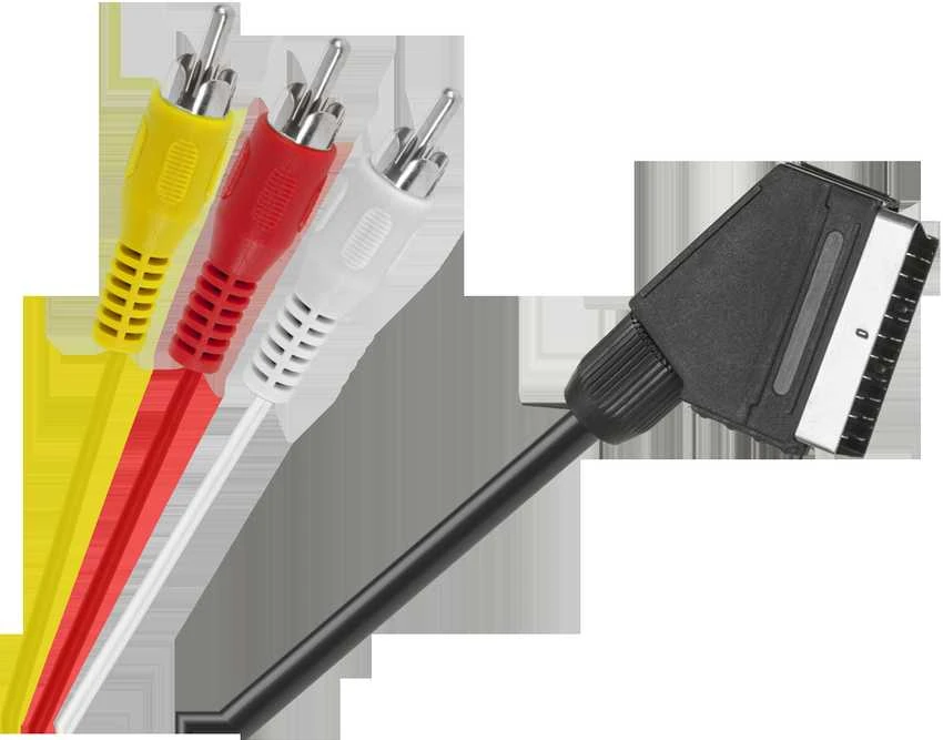 SCART į 3x RCA laidas su spalvotais kištukais