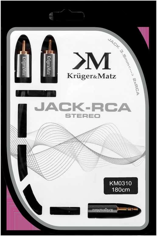 Kruger & Matz AUX 3.5mm - 2x RCA kabelis 1.8m Juodas