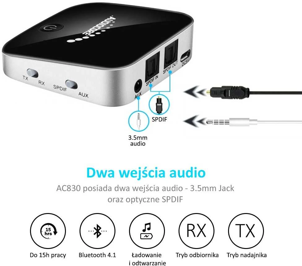 Audiocore Odbiornik Bluetooth 5.0 AUX Baseus Qiyin (juodas)