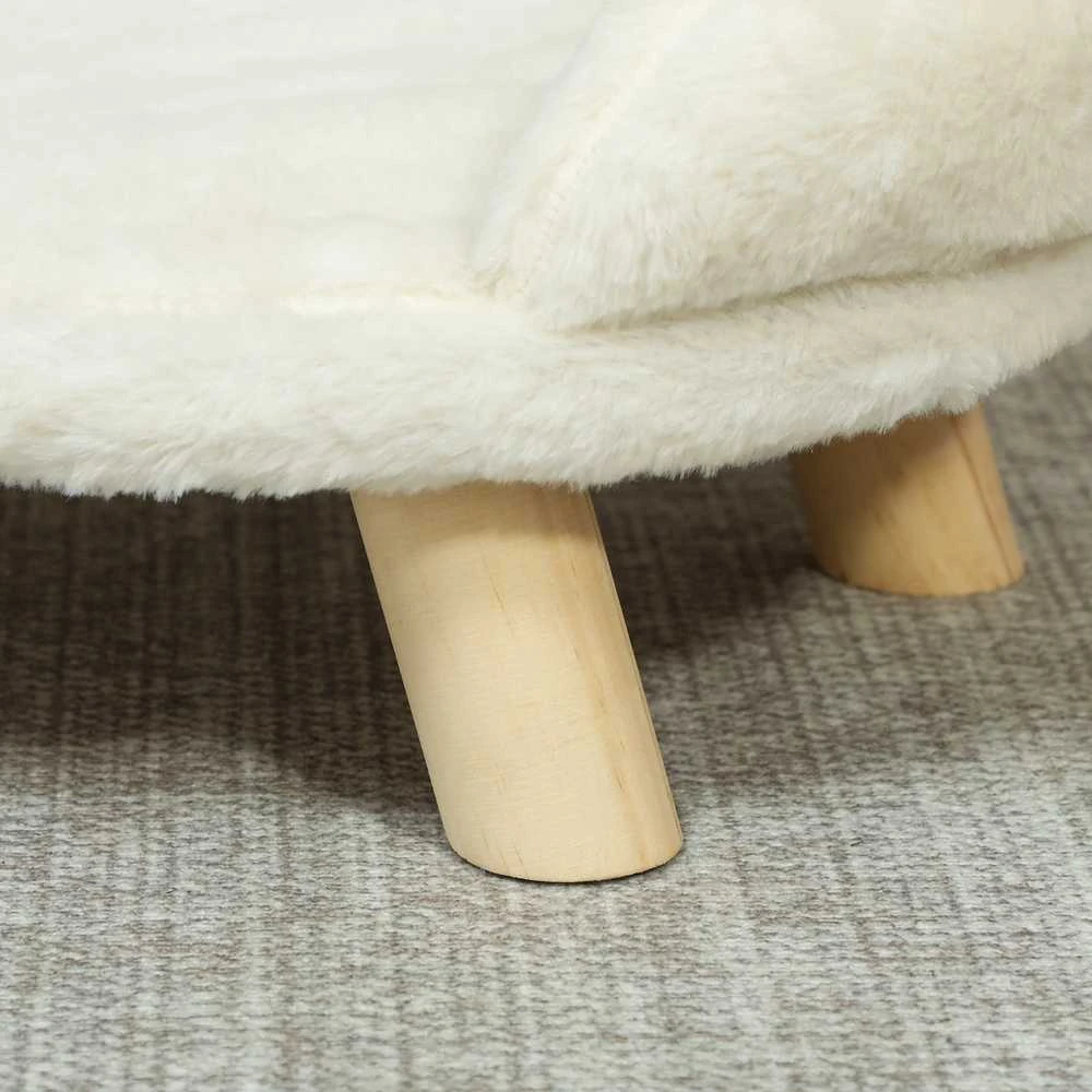 PawHut patogi gyvūnų sofa, paaukštintas dizainas, šunų sofa, kačių sofa, medinės kojelės, flanelė, kreminė, 47x40x20 cm