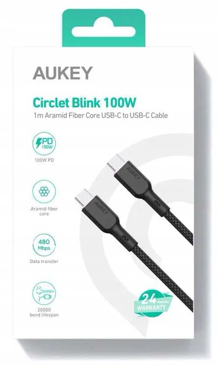 Kabelis Aukey CB-KCC101 USB-C į USB-C 1m (juodas)