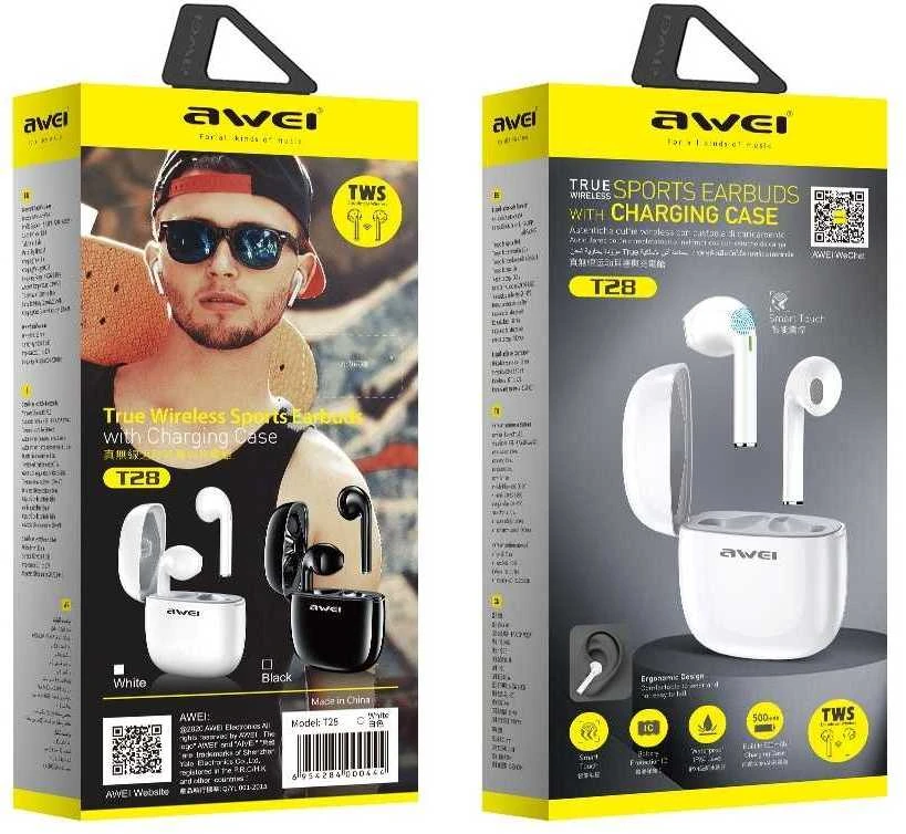 AWEI Bluetooth 5.0 T28 TWS ausinės + docking station baltos spalvos