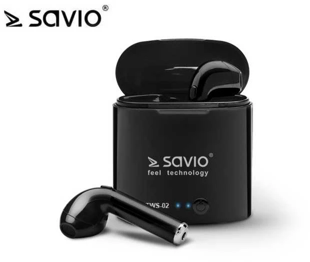 Belaidės ausinės Savio TWS-02, Bluetooth, su mikrofonu, juodos