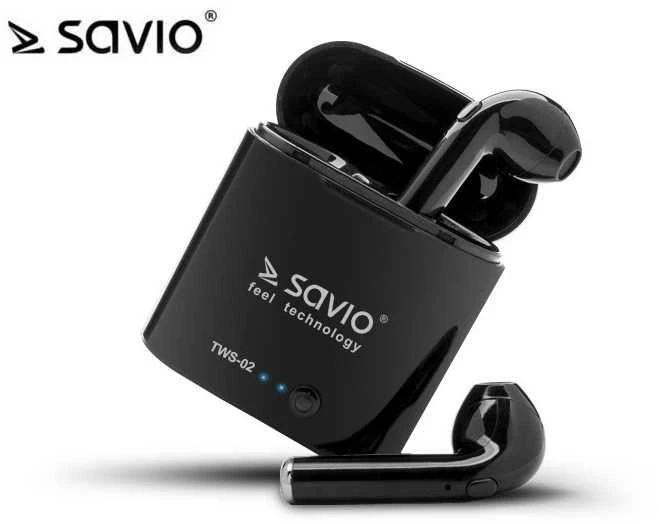 Belaidės ausinės Savio TWS-02, Bluetooth, su mikrofonu, juodos