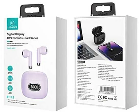 USAMS Bluetooth 5.3 TWS IA II Series belaidės ausinės violetinės spalvos BHUIAII03 (USAMS-IAII15)