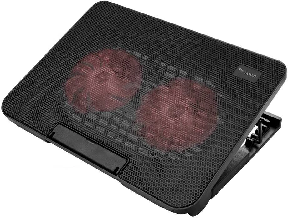 Nešiojamo kompiuterio aušintuvas - Savio COS-02 su 2 Ventiliatoriais, USB, Juodas, Raudonas Apšvietimas