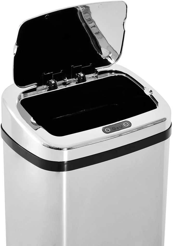 HOMCOM automatinė šiukšliadėžė su jutikliu, virtuvinė šiukšliadėžė iš nerūdijančio plieno, 50/68 l, sidabrinė (50 l)