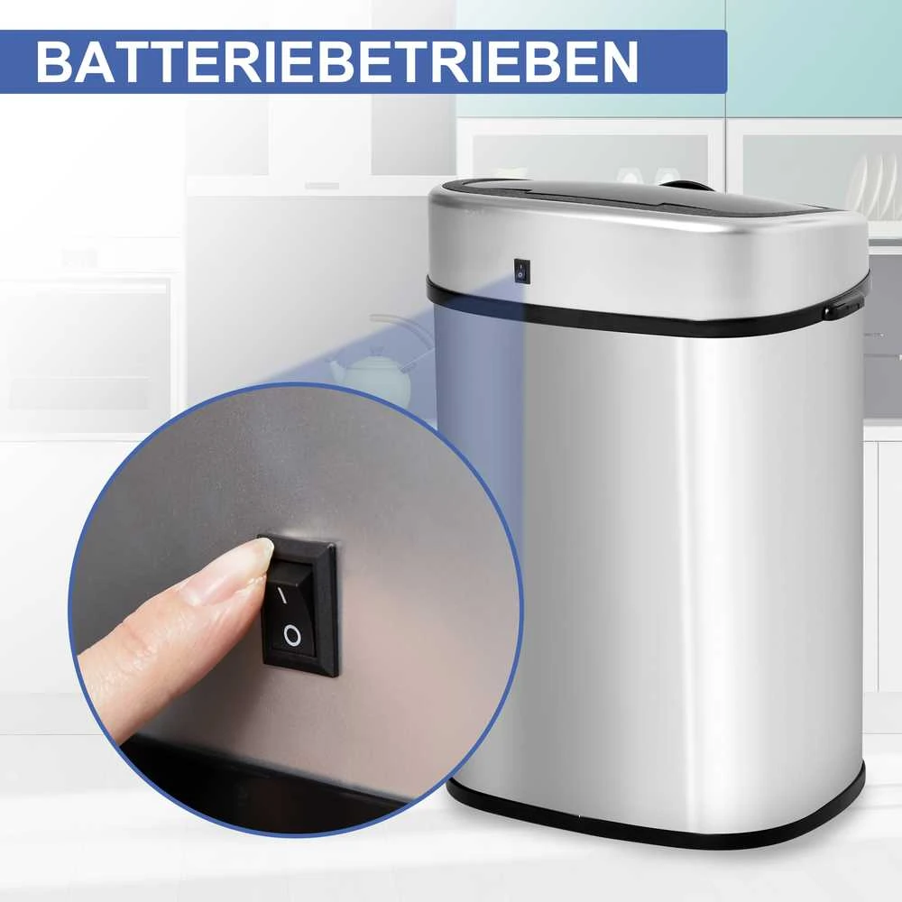 HOMCOM 58L šiukšliadėžė, automatinė su infraraudonųjų spindulių jutikliu, higieniška, didelė, nerūdijantis plienas, sidabrinė, I40,9xP28,9xA68 cm