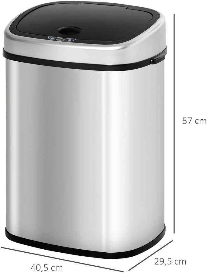HOMCOM 48L šiukšliadėžė, automatinė virtuvinė šiukšliadėžė su infraraudonųjų spindulių jutikliu, higieniška, nerūdijančio plieno, sidabrinė, 40,5x29,5x68 cm