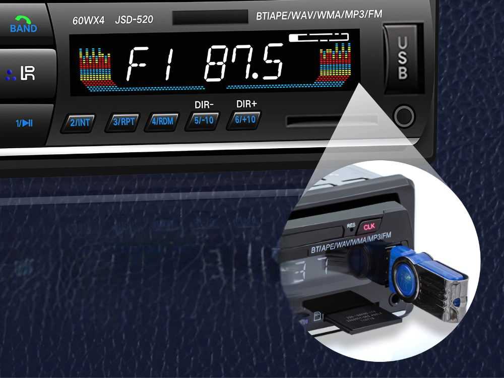 Automagnetola Automobilinė radija 1-DIN su Bluetooth ir USB
