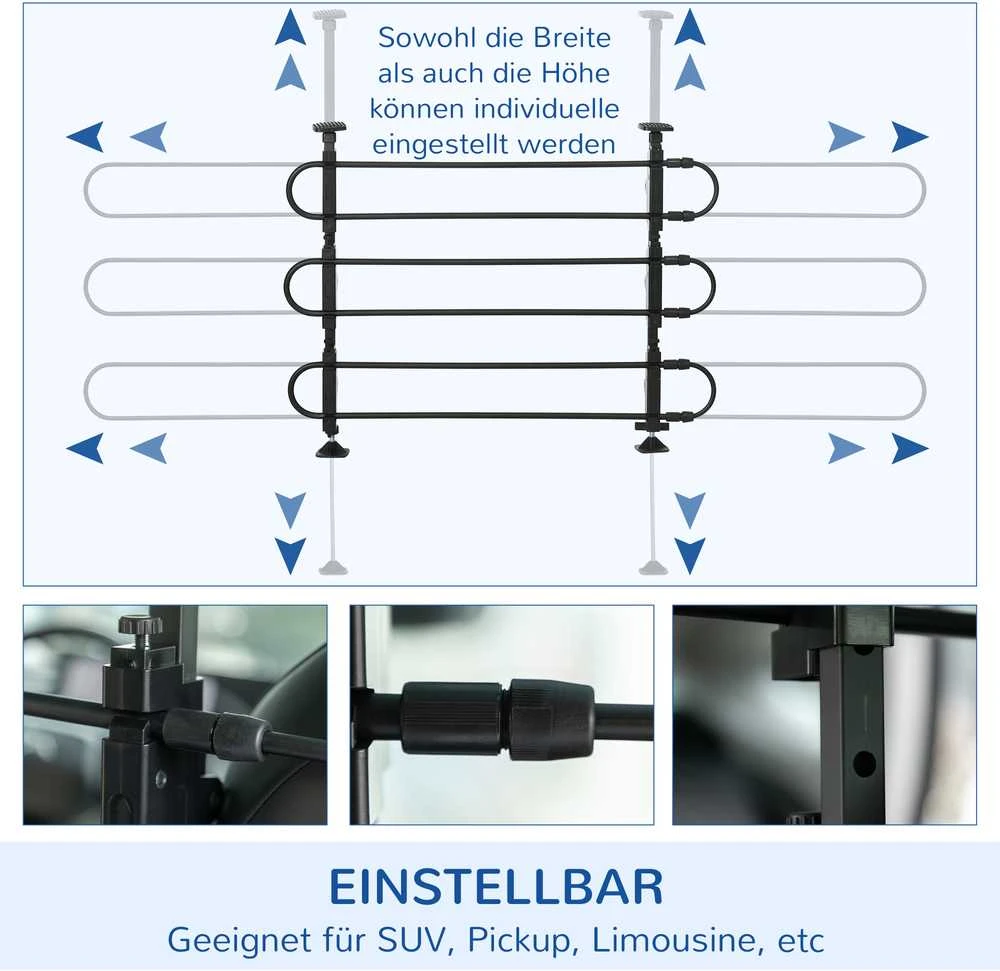 PawHut universalus reguliuojamas bagažinės pertvaros tinklelis, automobiliui, plieno, 89-150x76-124 cm