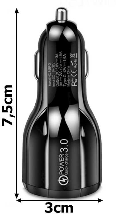 Automobilinis įkroviklis 2xUSB QuickCharge 3.0