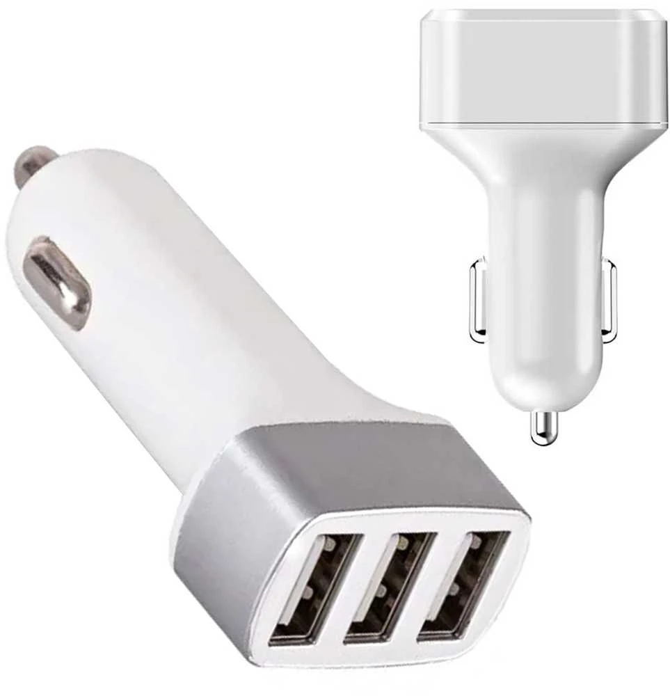 Automobilinis įkroviklis 3xUSB, baltai sidabrinis