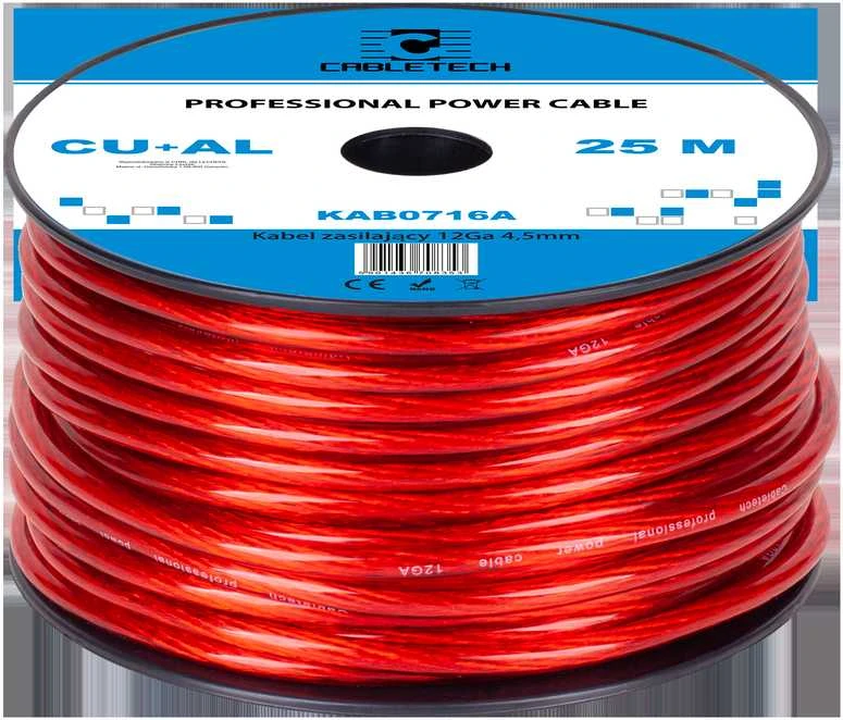 Cabletech raudonas maitinimo kabelis ant ritės