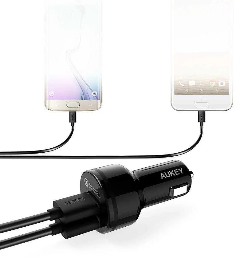 Aukey automobilinis įkroviklis 1.2 prievado (USB A tipo) su greito įkrovimo funkcija 3.0 CC-T8 Juodas