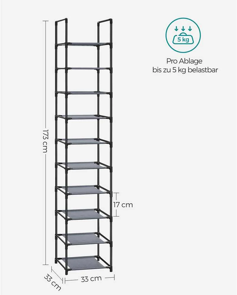 Kodustaar Songmics Batų lentyna 10 lygių 33 x 33 x 173 cm su lentynomis iš neaustinės medžiagos