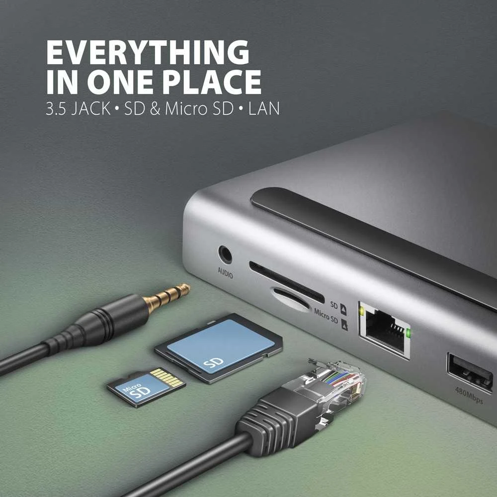 „Axagon“ kelių prievadų USB-C 5Gbps trigubas 4K ekrano šakotuvas HMC-4KX3