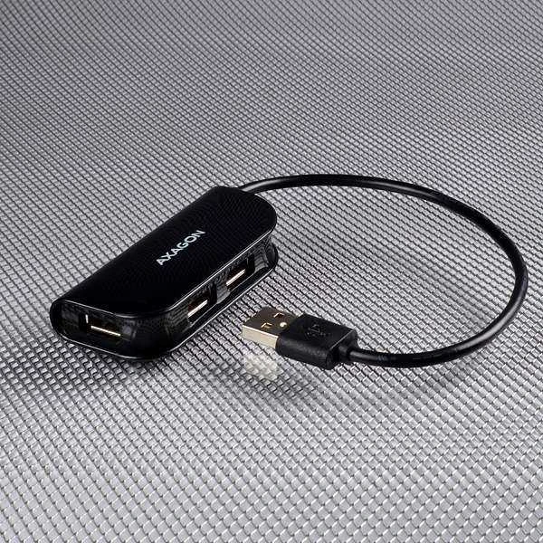 Axagon Handy keturių prievadų USB 2.0 šakotuvas su nuolat prijungtu USB kabeliu. Juodas.