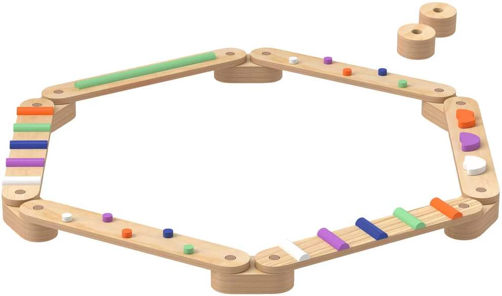 AIYAPLAY balansavimo sija vaikams, medinė balansavimo sija su spalvingais kliūčių blokeliais, Montessori žaislas koordinacijai ir stabilumui, 3-8 metų vaikams