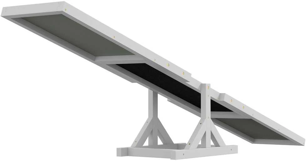PawHut šunų sūpuoklės, medinės šunų „Agility“ sūpuoklės, neslidus šunų „Agility“ rampų treniruoklis šunims iki 30 kg, pusiausvyrai lavinti, 180 x 30 x 30 cm, baltos spalvos