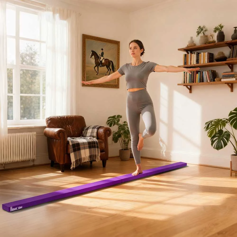 HOMCOM 210 cm gimnastikos balansas, skirtas naudoti lauke ir viduje, sulankstomas, iki 120 kg, violetinis