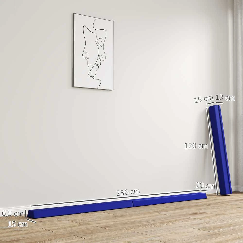 SPORTNOW 236 cm sulankstomas gimnastikos buomas, nešiojamas, neslystantis balansavimo buomas, skirtas gimnastikai ir pusiausvyros pratimams, iki 80 kg, vaikams nuo 3 metų, vidaus ir lauko naudojimui, mėlynas