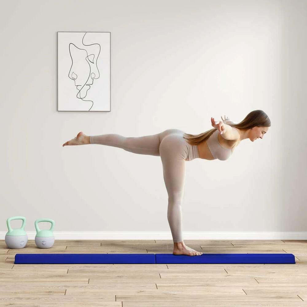 SPORTNOW 236 cm sulankstomas gimnastikos buomas, nešiojamas, neslystantis balansavimo buomas, skirtas gimnastikai ir pusiausvyros pratimams, iki 80 kg, vaikams nuo 3 metų, vidaus ir lauko naudojimui, mėlynas