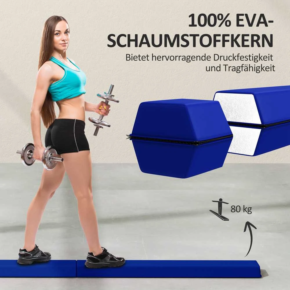 SPORTNOW 236 cm sulankstomas gimnastikos buomas, nešiojamas, neslystantis balansavimo buomas, skirtas gimnastikai ir pusiausvyros pratimams, iki 80 kg, vaikams nuo 3 metų, vidaus ir lauko naudojimui, mėlynas